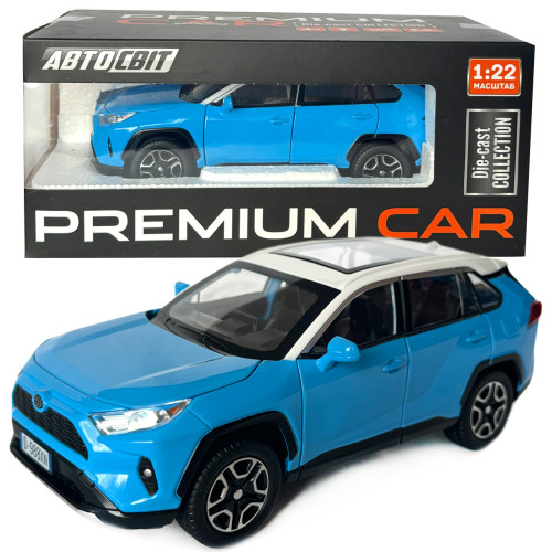 Машинка металева Toyota RAV4 Sport Тойота рав 4 спорт синя 1:22 звук світло інерція відкр двері багажник капот гумові колеса 19*7*8см (AP-1989) 
