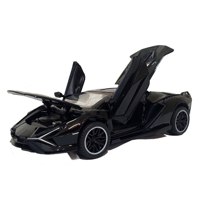 Іграшкова машинка металічна Lamborghini Sian (Ламборгіні сіан) "АвтоЕксперт", чорна, світло, звук, інерція, відкр двері, багажник, капот, 15*6*4см, 28104