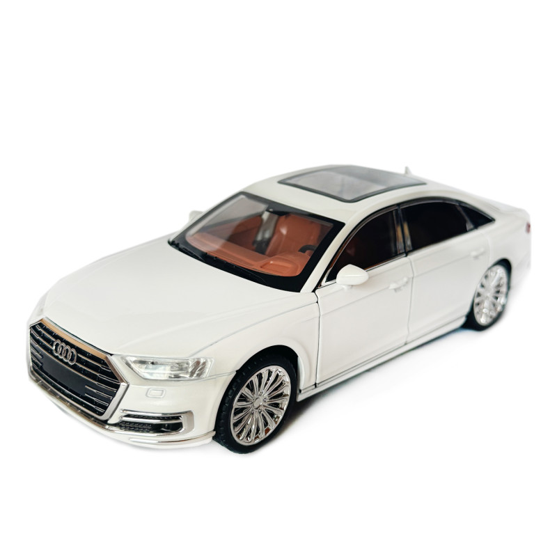 Машинка металева Audi A8 Ауді біла 1:24 звук світло інерція відкр двері багажник капот гумові колеса 20,5*8*7см (AP-2065)