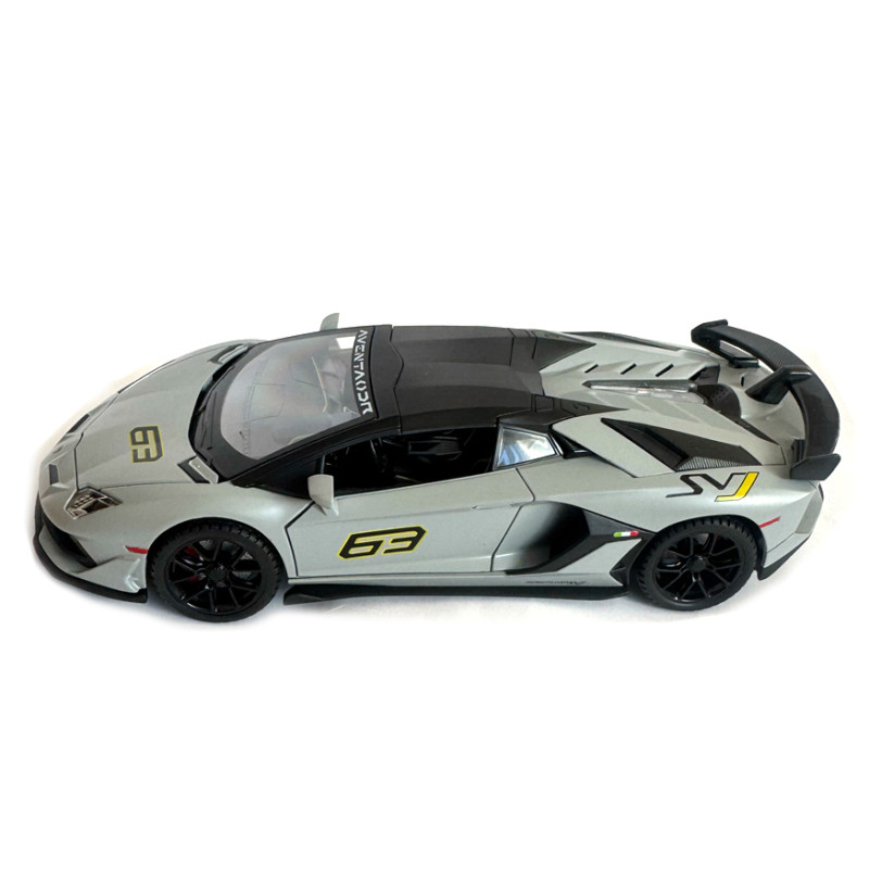 Машинка металева Lamborghini Aventador SVJ63 ламборгіні 1:24 сіра звук світло відкр двері баг капот 21*6*9см (13115)