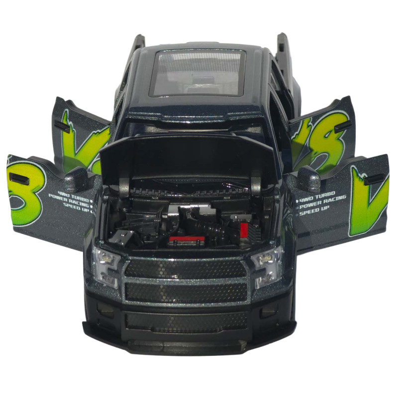 Машинка металл Ford F-150 Raptor серая 1:22 свет звук инерция откр дверь капот багажник (TX33912)