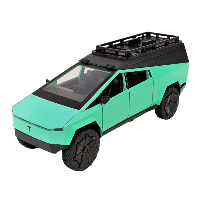 Машинка металл Tesla Cybertruck кемпинг салатовая Тесла Кибертрак 1:24 с кухней инерция звук свет (AP7727)
