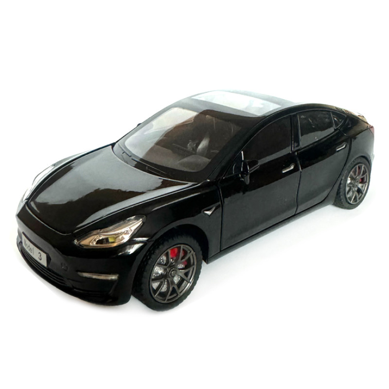 Машинка металева Tesla Model 3 Тесла чорна 1:24 звук світло інерція відкр двері багажник капот гумові колеса 20,5*8*7см (GT-9820)