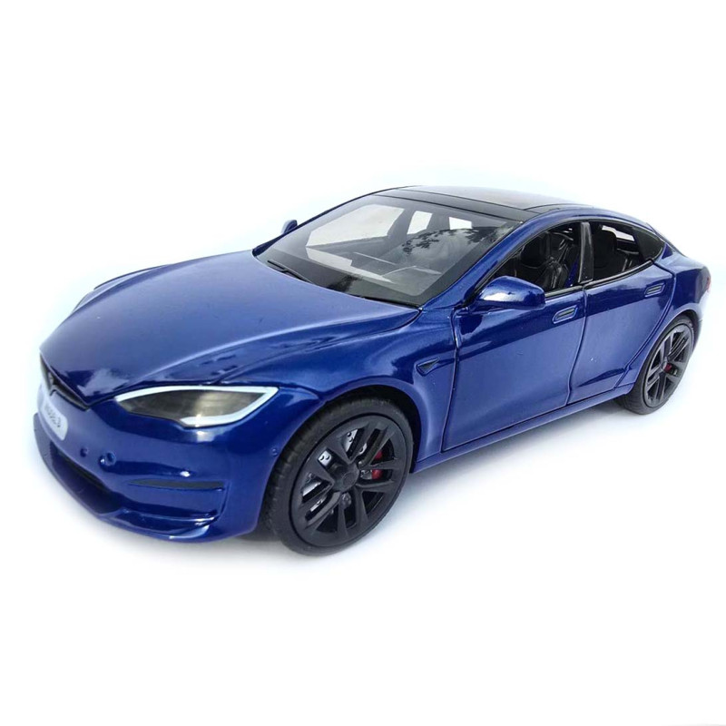 Машинка метал Tesla model S електрокар синя Тесла 1:24 відкр двері баг капот звук світло 17,5*7,5*5,5см (EL 64077)