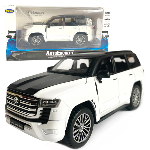 Іграшкова машинка металева Toyota Land Cruiser 300 twin turbo, тойота ленд крузер,чорно-білий, звук, світло, інерція, відкр двері, багажник, капот, 1:32, 15*7*6см (ТК-15607)