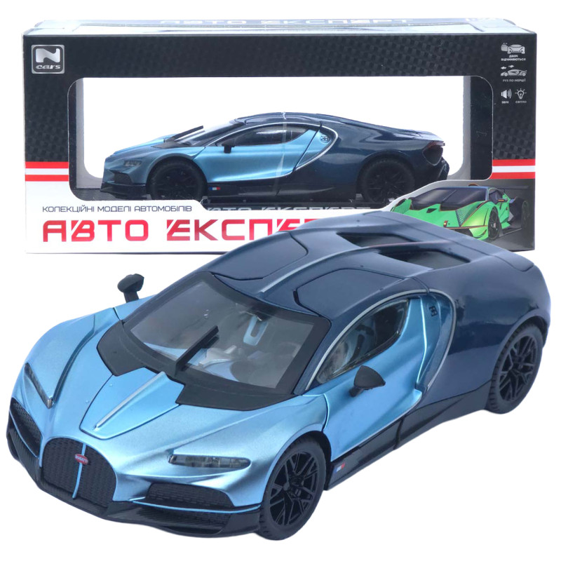 Машинка метал Bugatti Chiron АвтоЕксперт 1:24 синя звук світло інерція 20,5*10*5,5 см (G6601-52)