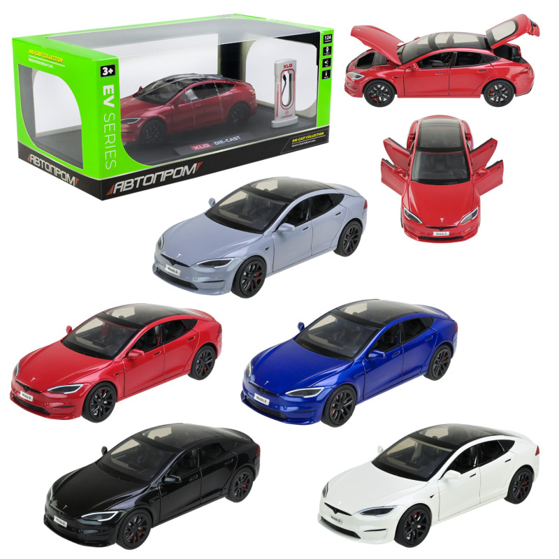 Машинка металева Tesla Model S Electrocar Тесла Модель S Електрокар синя 1:24 зарядна станція звук світло відч двері капот багажник гум колеса 18,5*7,2*5см (AP7713)