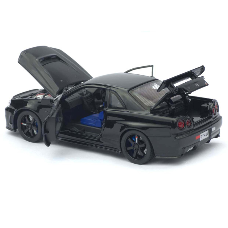 Машинка металл Nissan Skyline GT-R черная 1:32 свет звук инерция открыв двери капот багаж (TK-13306)