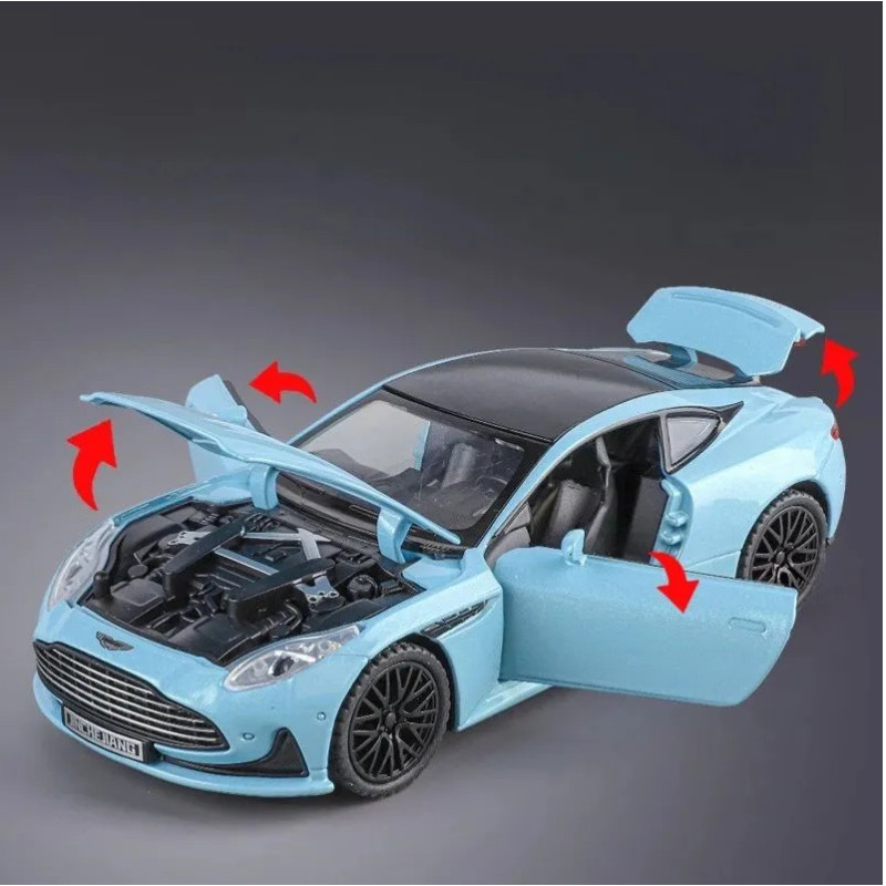Машинка метал Aston Martin DB12 GT блакитна 1:32 світло звук 15,5*6,5*4см (84112)
