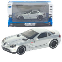 Машинка металл Mercedes-Benz SLR McLaren серебристая 1:32 свет звук открыв двери капот багаж (TK-31160)