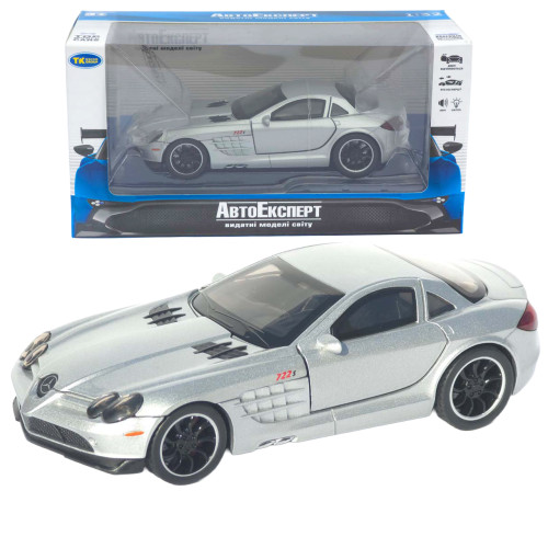 Машинка метал Mercedes-Benz SLR McLaren срібляста 1:32 світло звук відч двері капот багаж (TK-31160)