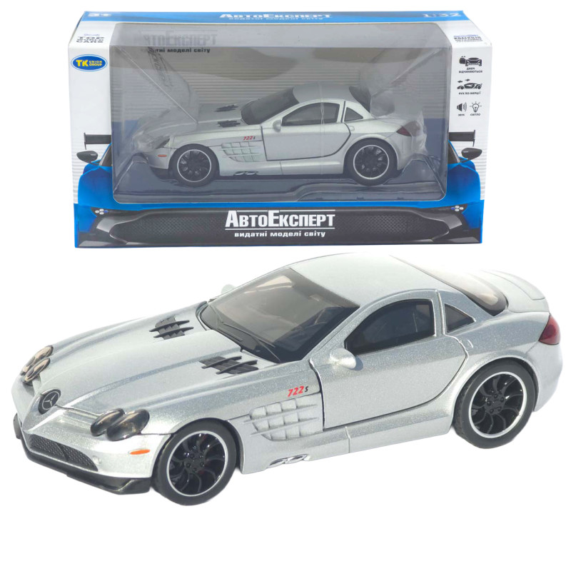 Машинка метал Mercedes-Benz SLR McLaren срібляста 1:32 світло звук відч двері капот багаж (TK-31160)