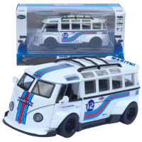 Машинка метал Volkswagen Type 2 VW кемпінг Bus біла Фольксваген 1:32 відкр двері баг звук світло (TK-19970)