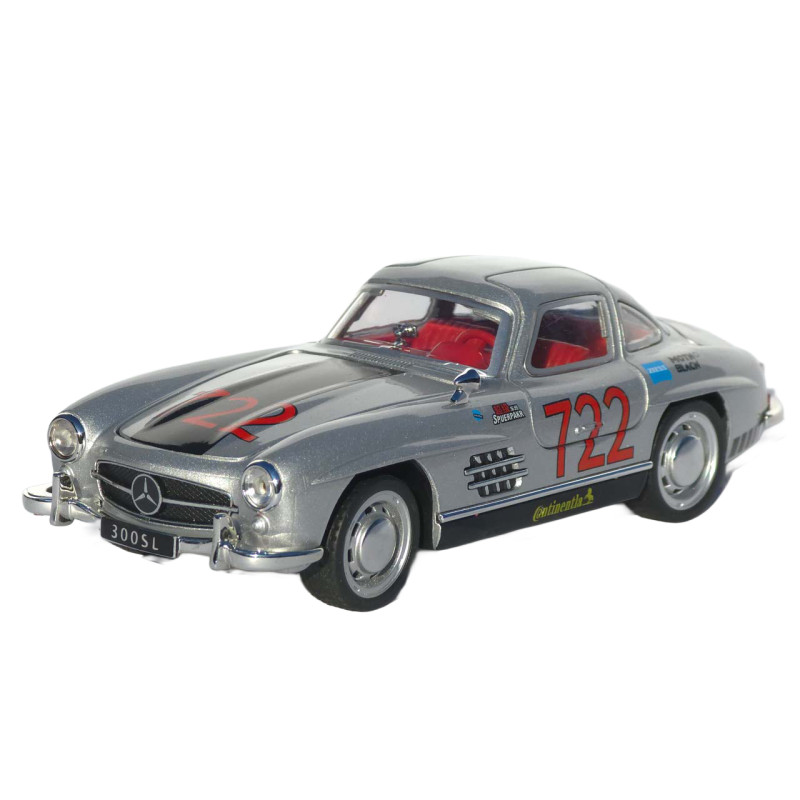 Машинка металлическая Mercedes-Benz 300 SL (W198) серебристый свет звук откр дверь капот багаж 15,5*5,5*4,5 см (TK-10447)