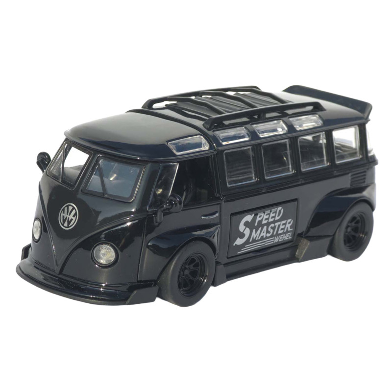 Машинка метал Volkswagen Type 2 (T1) чорна 1:32 світло звук інерція відч двері 2 дошки (TK-19102)