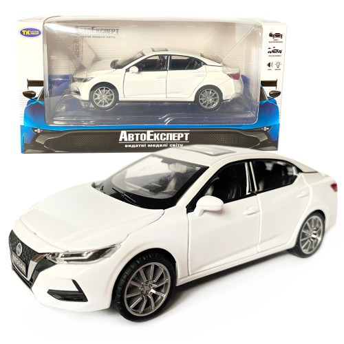 Іграшкова машинка металева Nissan Sylphy, ніссан, білий, звук, світло, інерція, откр двері, капот, Автоексперт, 1:32,14,5*7*5 см (ТК-10584)