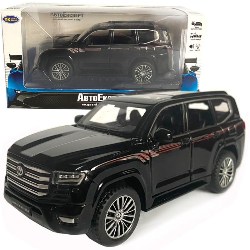Іграшкова машинка металева Toyota Land Cruiser 300, тойота ленд крузер, чорний, звук, світло, інерція, відкр двері, багажник, капот, 1:32, 15*7*6см (ТК-18010/21497)