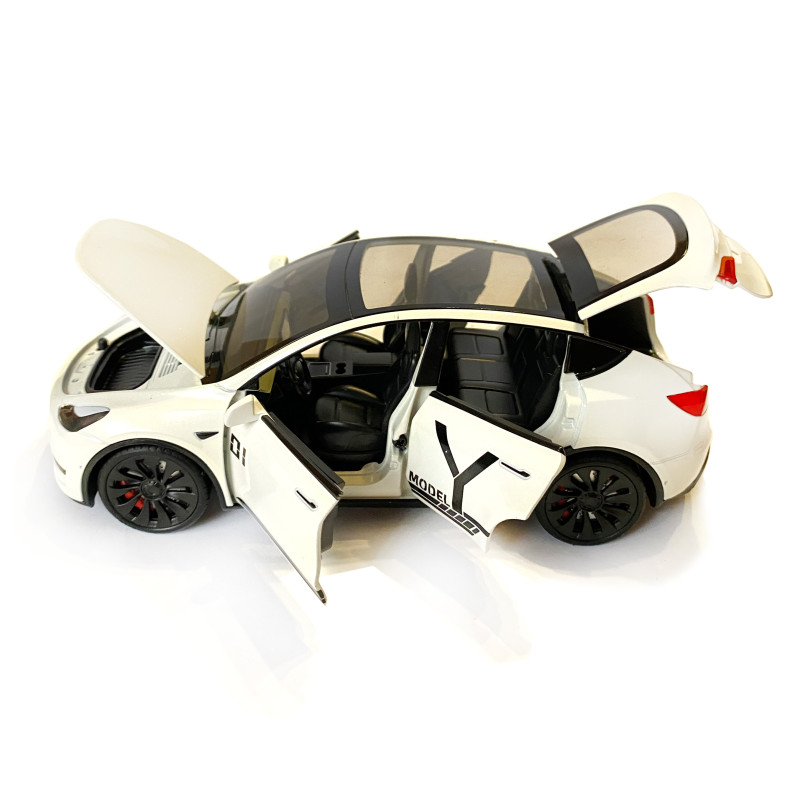 Машинка металева Tesla Model Y Electrocar Тесла Модель Y Електрокар біла 1:24 зарядна станція звук світло відч двері капот багажник гум колеса 18*6*8см (AP-2002)