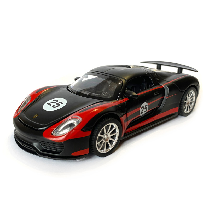 Машинка металева дитяча Porsche, Порше, чорний, світло, звук,інерція,відкриваються двері, капот, 1:32, 15*7*6см, (68791)