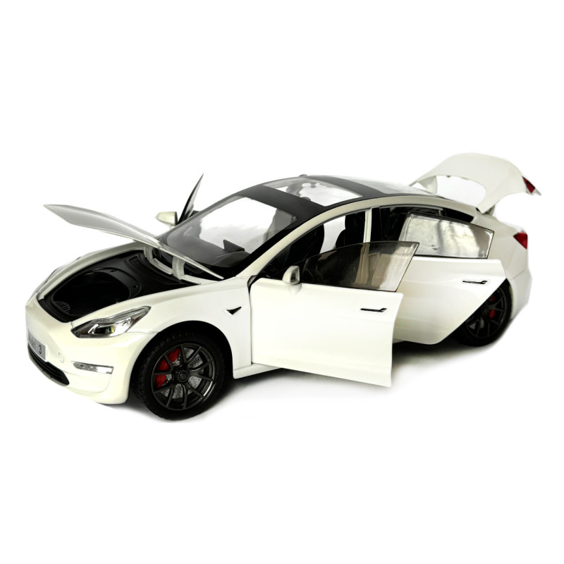 Машинка металева Tesla Model 3 Тесла біла 1:24 звук світло інерція відкр двері багажник капот гумові колеса 20,5*8*7см (AP-2064)