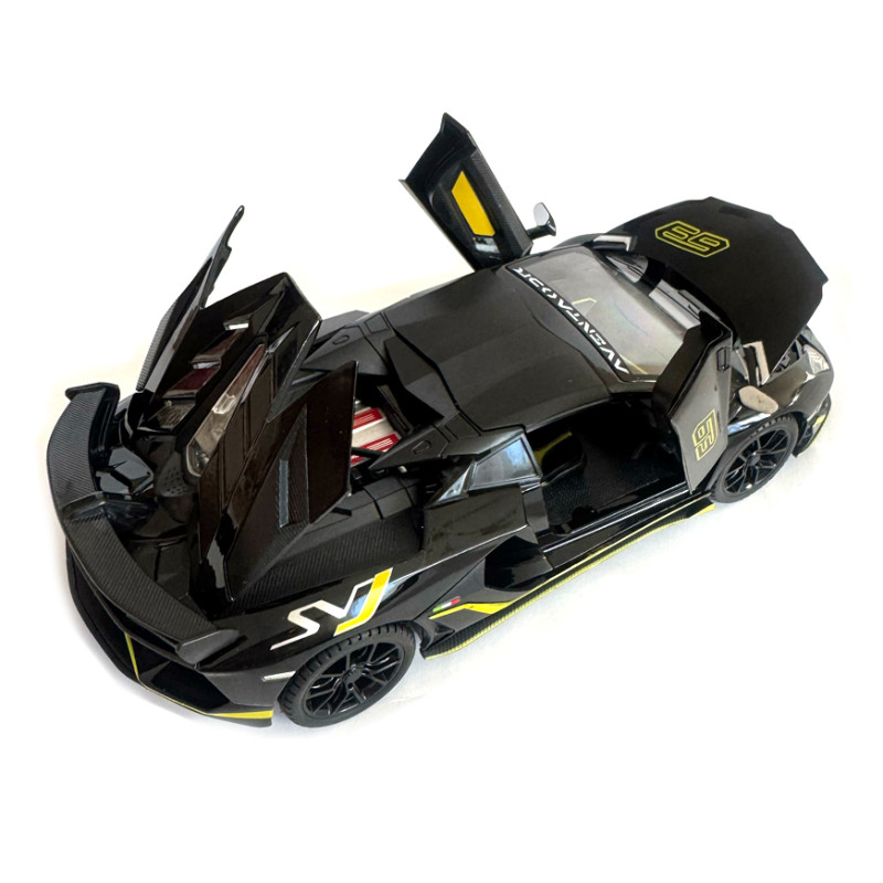 Машинка металева Lamborghini Aventador SVJ63 ламборгіні 1:24 чорна звук світло відкр двері баг капот 21*6*9см (13115)