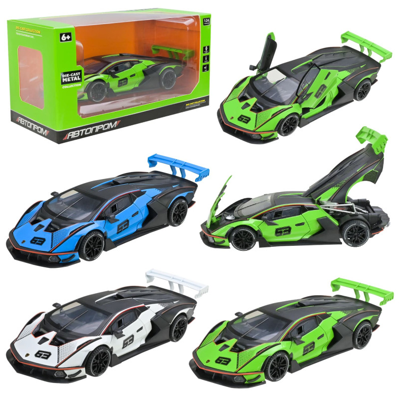Машинка металева Lamborghini Essenza SCV12 Автопром біла 1:24 світло звук відкр двері 22*8,5*4,5 см (AP7700)