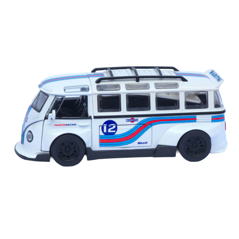 Машинка метал Volkswagen Type 2 VW кемпінг Bus біла Фольксваген 1:32 відкр двері баг звук світло (TK-19970)