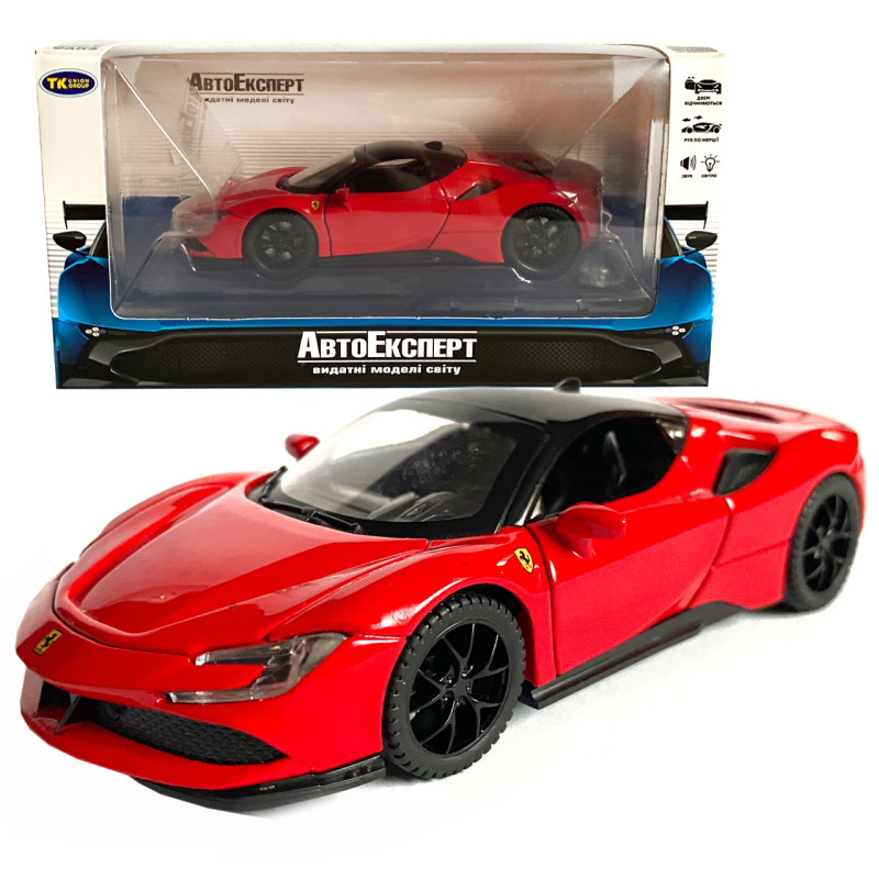 Іграшкова машинка металева Ferrari, Феррарі червона, звук, світло, інерція, откр двері, капот, Автоексперт, 1:32,14,5*7*4см (ТК-19002)