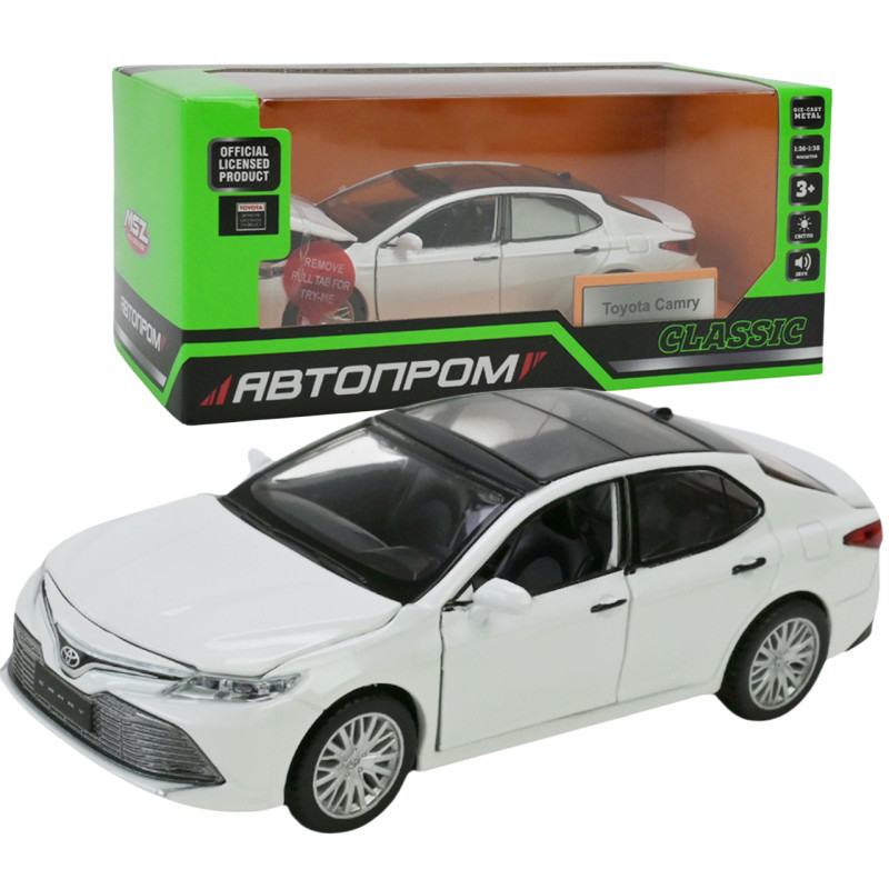 Машинка металева Toyota Camry 70 Автопром 1:34 біла звук світло відкр двері 14,5*6*4,5 см (68459)