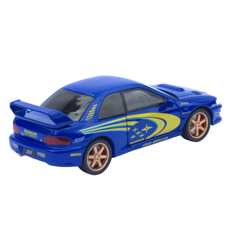 Машинка металл Subaru Impreza 22B STi (Субару Импреза) синяя 1:32 свет звук открыв двери капот багаж (TK-36180)