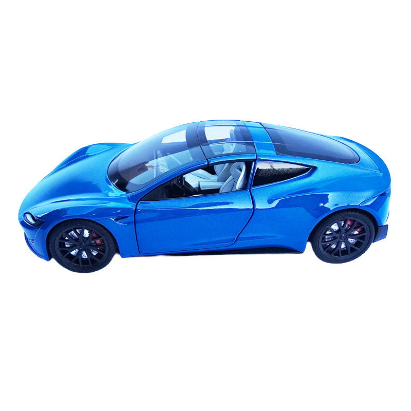 Машинка матал Tesla Roadster Тесла синя електро зарядка 1:24 звук світло 17*6,5*4,5см (RS-03612)