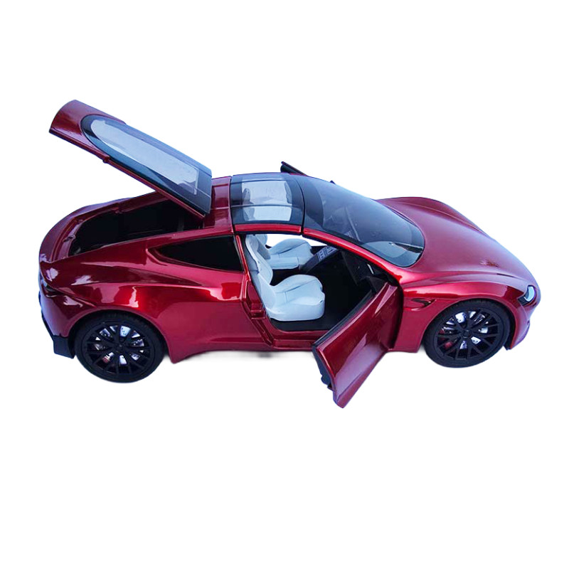 Машинка матал Tesla Roadster Тесла червона електро зарядка 1:24 звук світло 17*6,5*4,5см (RS-03612)