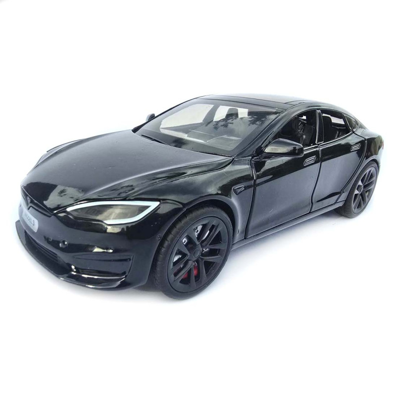 Машинка метал Tesla model S електрокар чорна Тесла 1:24 відкр двері баг капот звук світло 17,5*7,5*5,5см (EL 64077)