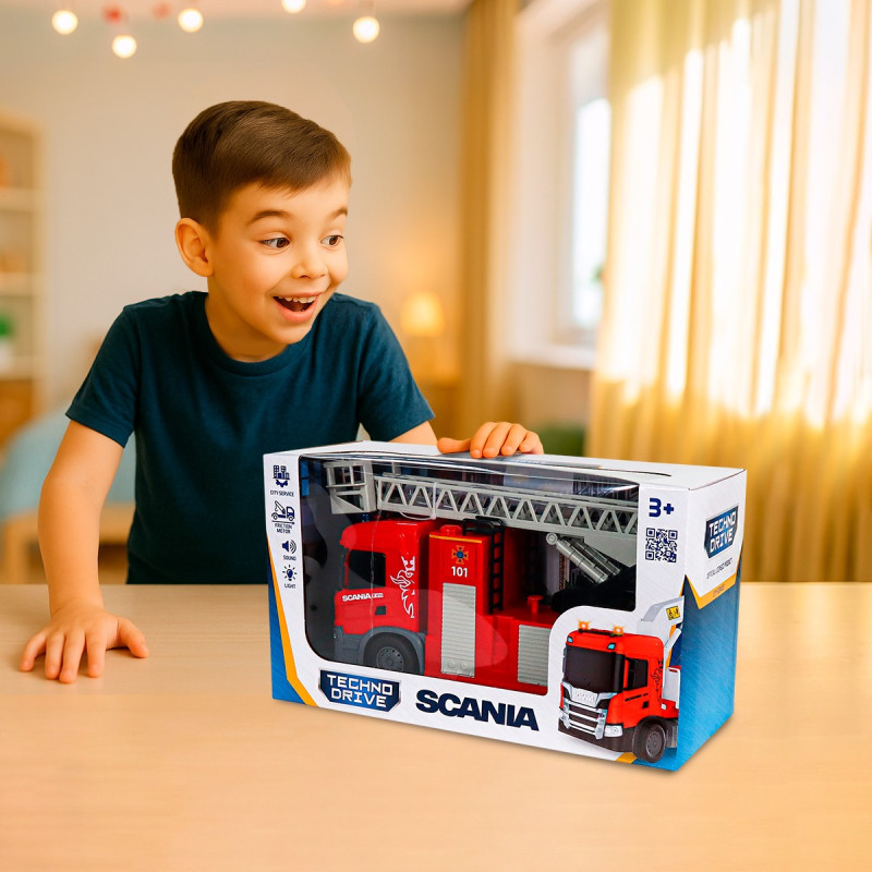 Пожежна машина Scania (світло, звук, функція води), Big Truck, TechnoDrive, 31х10х16 см (6407KS)