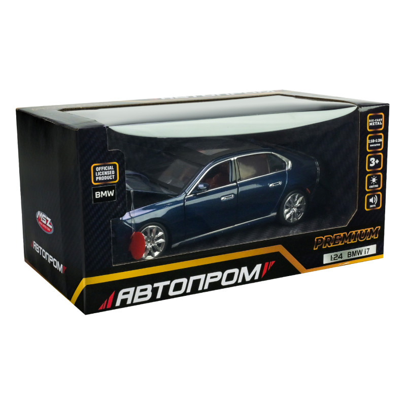 Машина металл BMW I7 БМВ синяя 1:24 свет звук 22*6,5*8см (68283A(B))