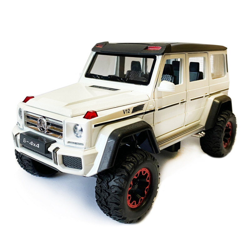 Машинка металева дитяча Mercedes G500 мерседес, біла, Автоексперт, 1:24, світло, інерція, відкриваються двері, багажник, капот, 20*10*11см (GT - 09002)