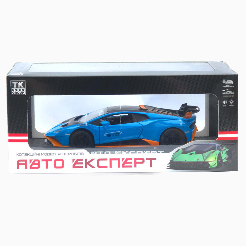 Машинка метал Lamborghini Huracan STO блакитна 1:24 звук світло відчин двері капот багажник (2511-98)