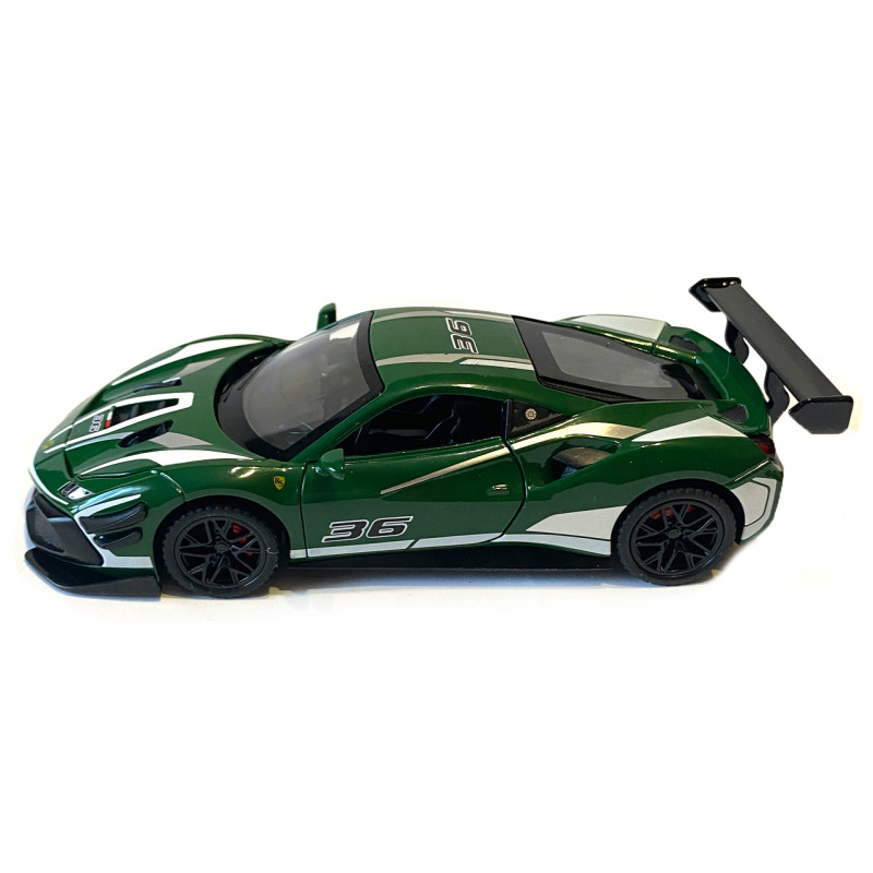 Машинка металева дитяча Ferrari Феррарі, зелена, Авто Експерт металопластик, 1:32, звук, світло, інерція, відчиняються двері, капот, в кор., 16*6*4см (32744)