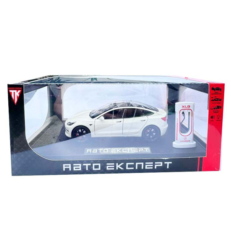 Машинка метал Tesla model 3 біла Тесла 1:24 відкр двері баг капот звук світло 18,5*6*8,5см (EL-94022)