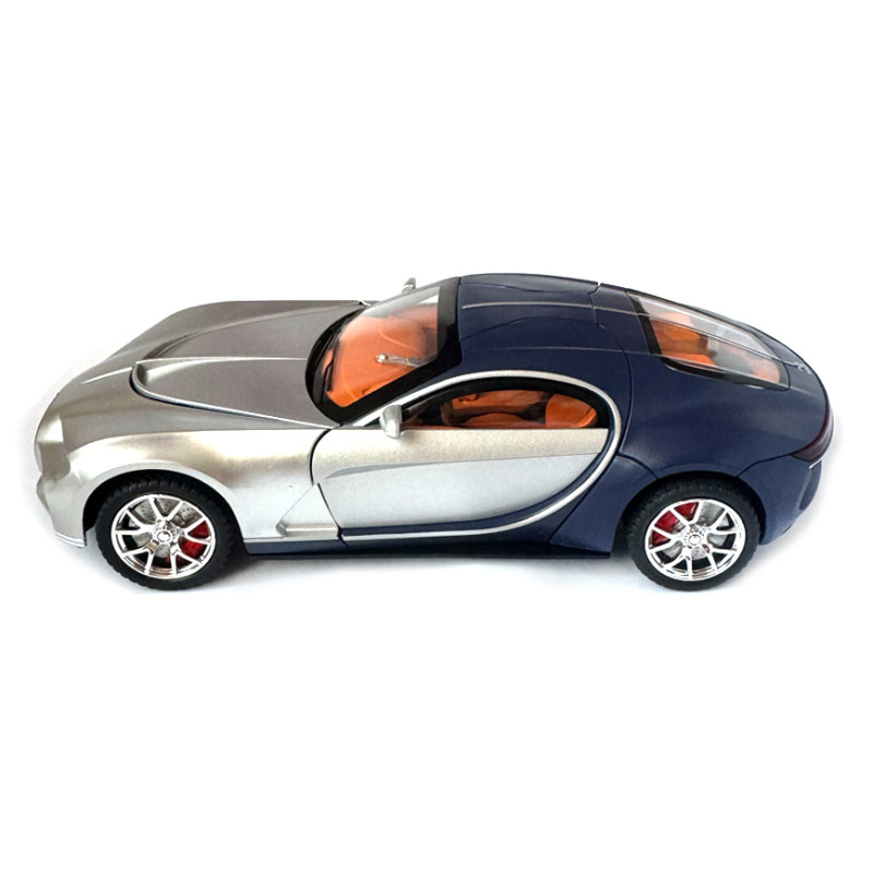 Машинка металева Bugatti Atlantic Бугатті Атлантік срібно-синя АвтоЕксперт 1:24 парогенерація світло звук 20*8,5*5,5 см (GT-70150)
