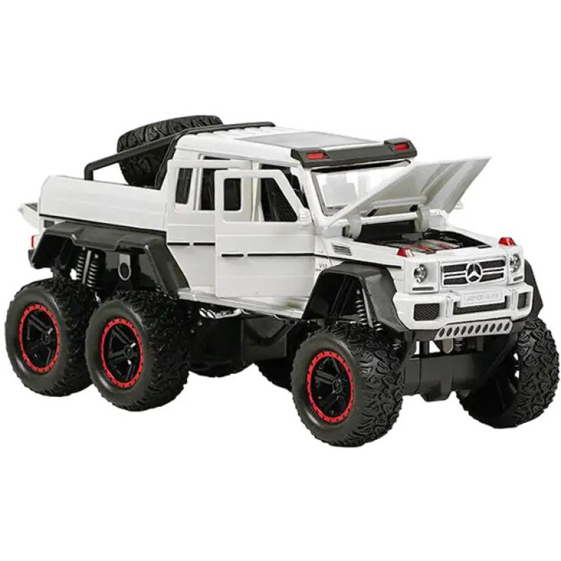 Машинка металева дитяча Mercedes-Benz G63 AMG 6x6, позашляховик, білий, Автоексперт, 1:24, світло, інерція, відкриваються двері, багажник, капот, 22*10*9см (GT - 07906)
