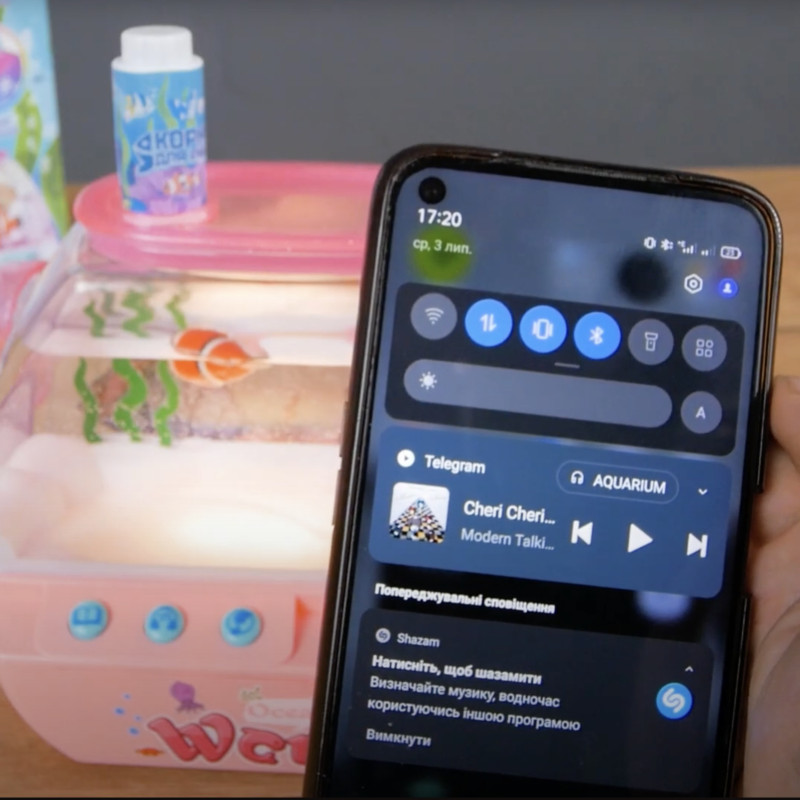 Музичний акваріум WToys синій укр мова підсвічування казки пісні Bluetooth нічник USB-кабель 17*11*14см (49579)