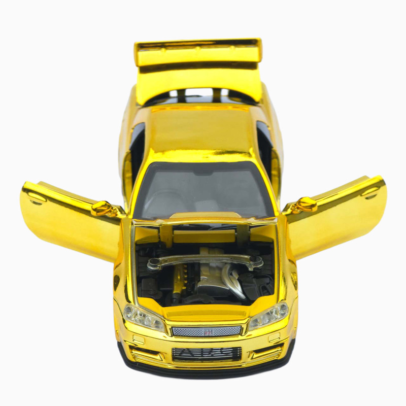 Машинка метал Nissan Skyline GT-R (R34) АвтоЕксперт золотиста хром 1:32 звук світло інерція (ТК-9360)