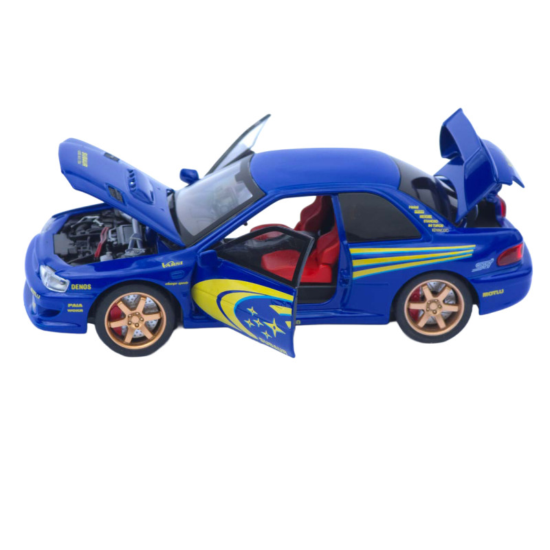 Машинка металл Subaru Impreza 22B STi (Субару Импреза) синяя 1:32 свет звук открыв двери капот багаж (TK-36180)