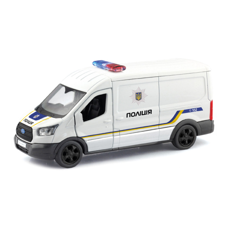 Іграшкова машинка металева Ford Transit Van Поліція, біла, відкр двері, інерція, 1:32, 5*14*6см (250343U)