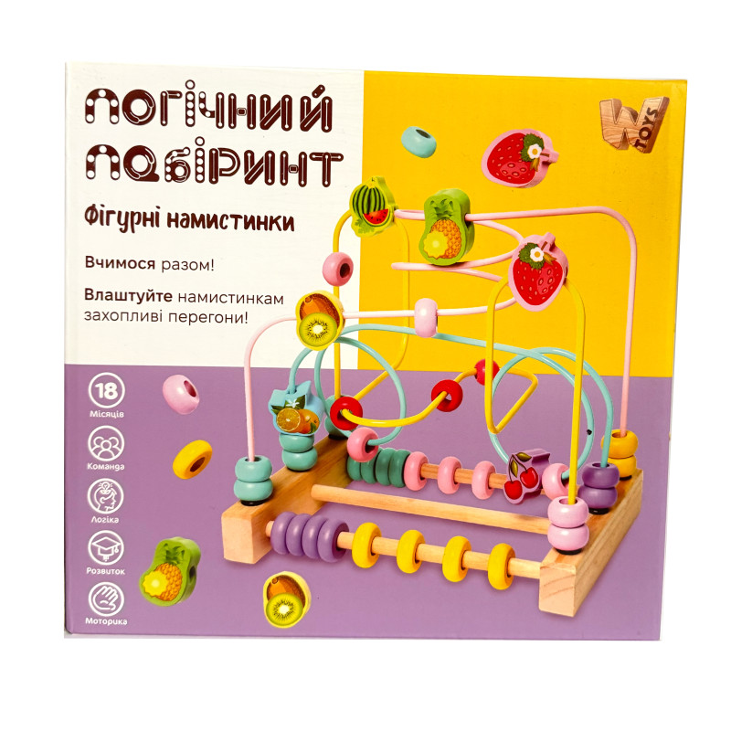 Пальчиковый лабиринт WToys дерево 2 счеты цветные бусинки фруктовые фигурки 21*15*20см (14026)