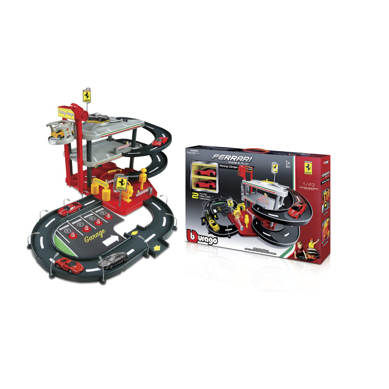 Игровой набор гараж Ferrari 3 Уровня  Bburago (1:43), паркинг, 2 машинки ферари, 85х69х43 см (18-31204)