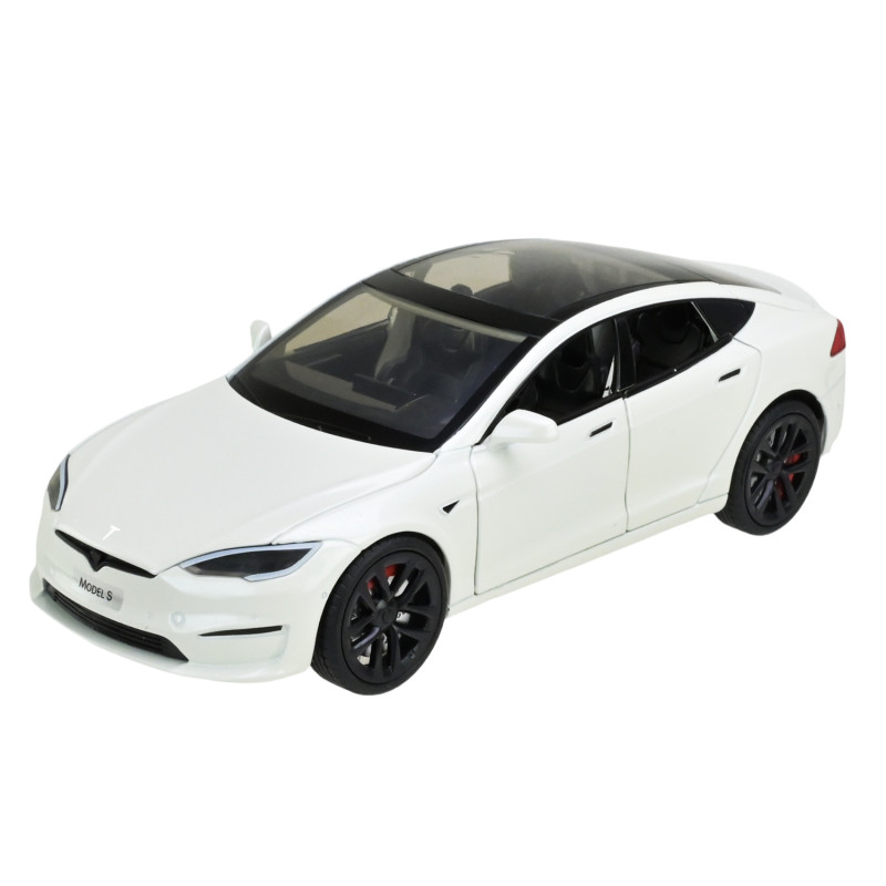 Машинка металева Tesla Model S Electrocar Тесла Модель S Електрокар біла 1:24 зарядна станція звук світло відч двері капот багажник гум колеса 18,5*7,2*5см (AP7713)
