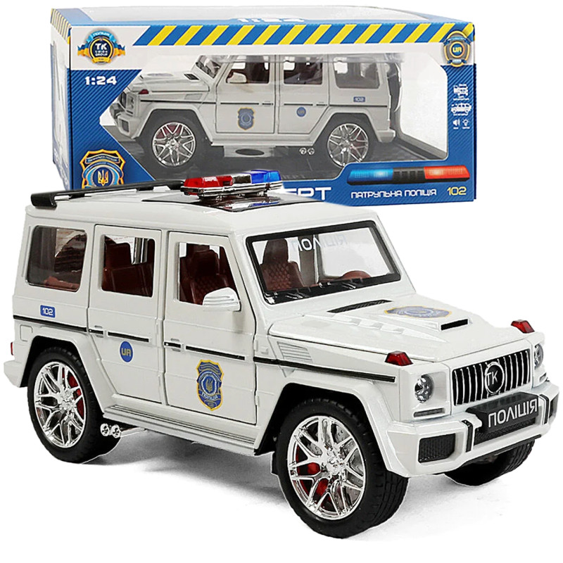 Машина металева поліція Mercedes-Benz G-Class Гелендваген Авто Експерт 1:24 світло звук інерція відч двері баг капот 21*8*9,5см (32968)