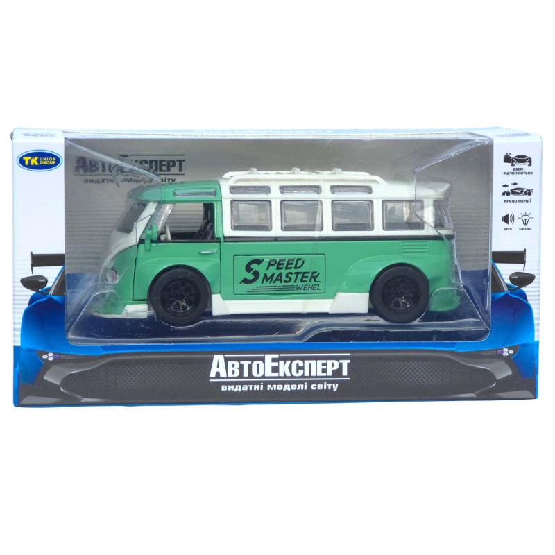 Машинка метал Volkswagen Type 2 (T1) зелена 1:32 світло звук інерція відч двері (TK-19102)
